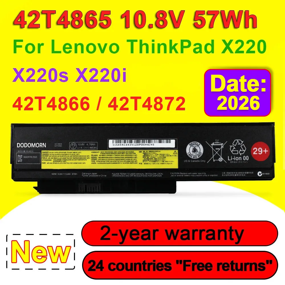 DODOMORN 42T4865 42T4866 For ThinkPad X220 X220S X220I Series Batteries 42T4872 42T4899 42T4900 Laptop Battery 10.8V 57Wh OEM