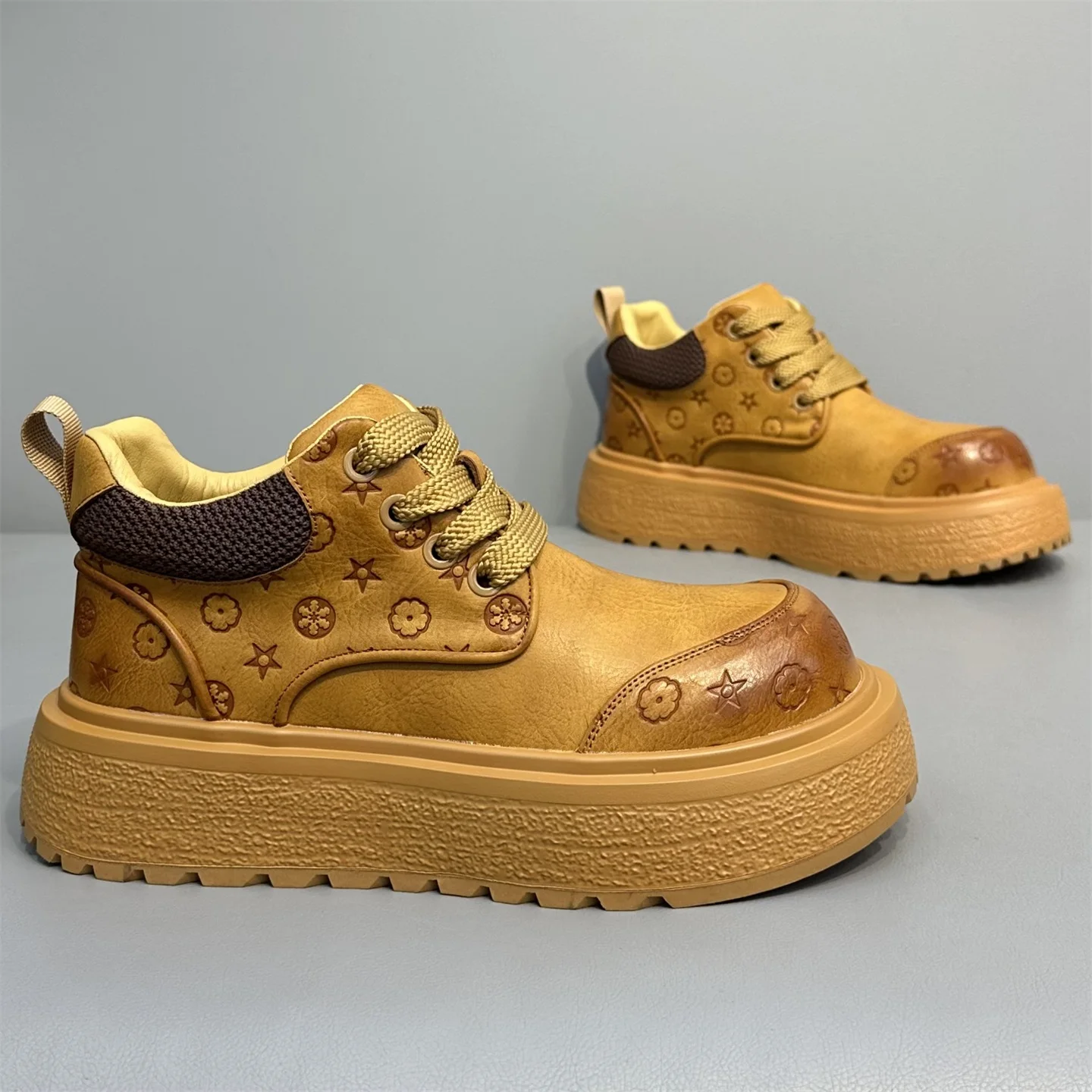  Men's Autumn Winter New Sle Leather Surface Printed Thi Bot Heightening Boots Faionable Fce Warm Versatile..