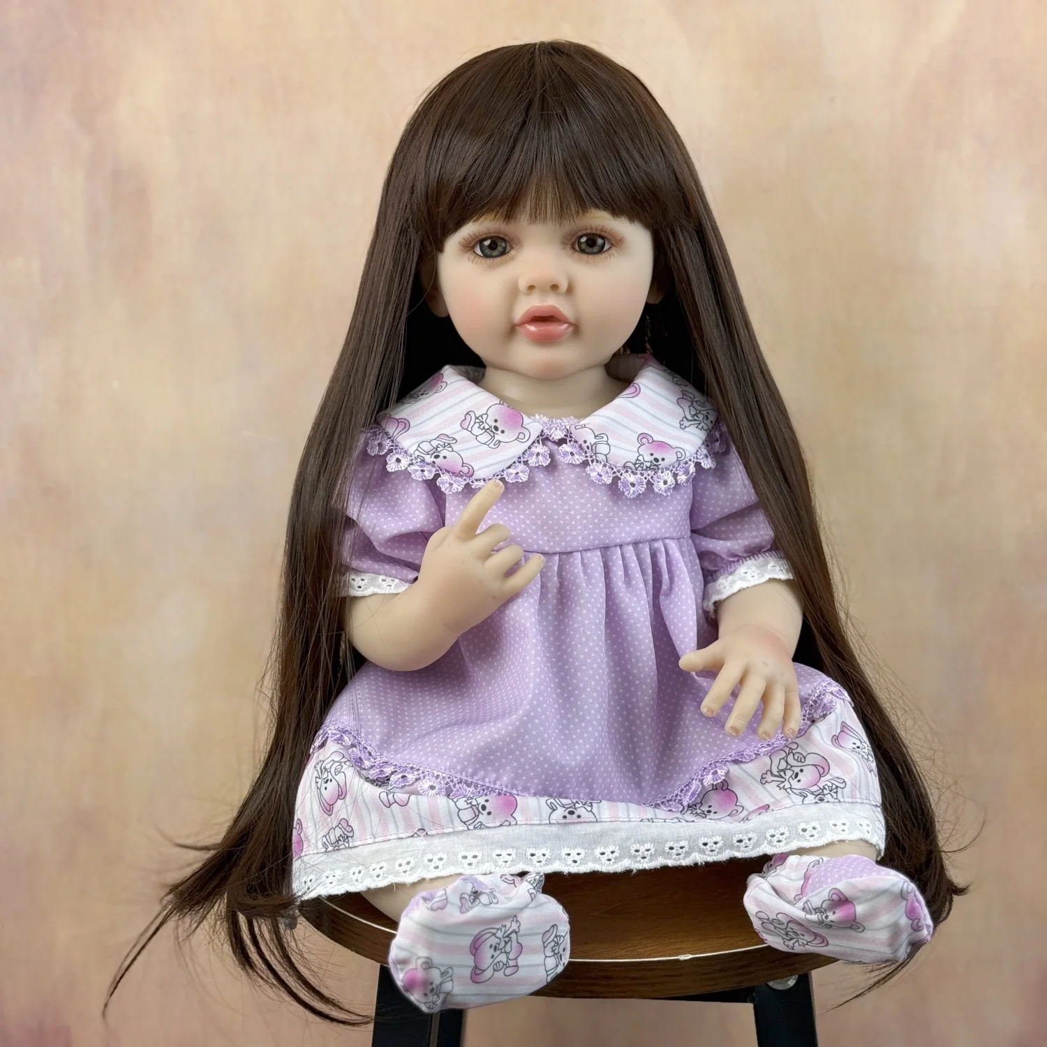

AONPENG 55CM 22inch Full Vinyl Reborn Princess Doll, Long Hair, Dress Up Bath Bedtime Toy, Handmade Kids Birthday Gift