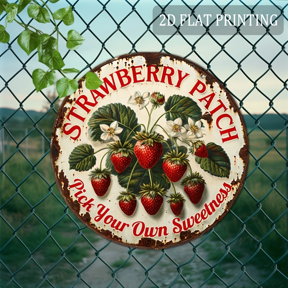 1 Piece 2D Wooden Hanging Sign Vintage Strawberry Theme 8 Inch Round Sign Home Bar Garage Cafe Garden Decoration