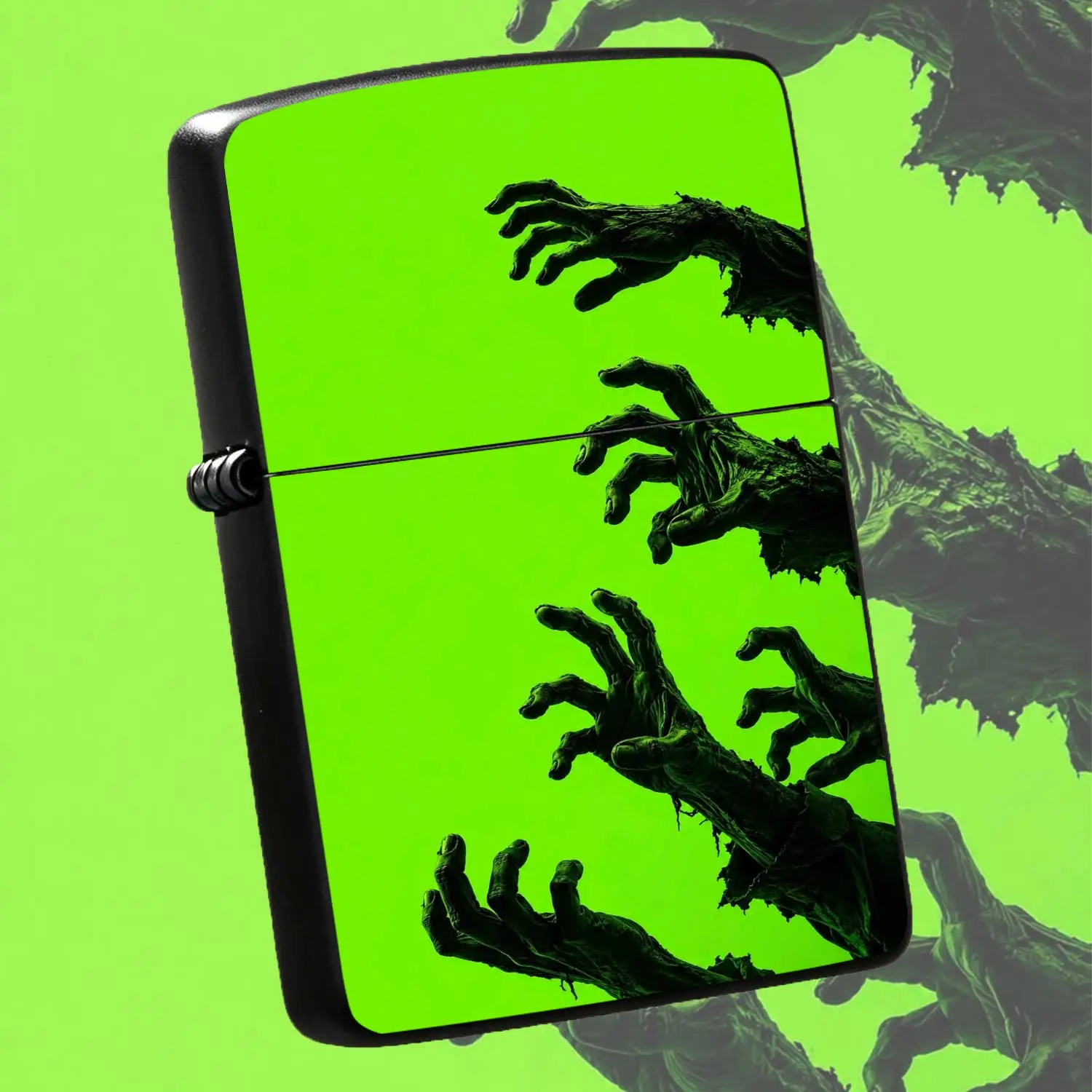 Creative Zombie Hands Themed Lighter Spooky Horror Style Portable Pocket Lighter Unique Green Background Pattern Cool Decorative Accessory For Daily Use Halloween Party Favors Novelty Gift For Friends And Horror Enthusi A Humorous And Inter