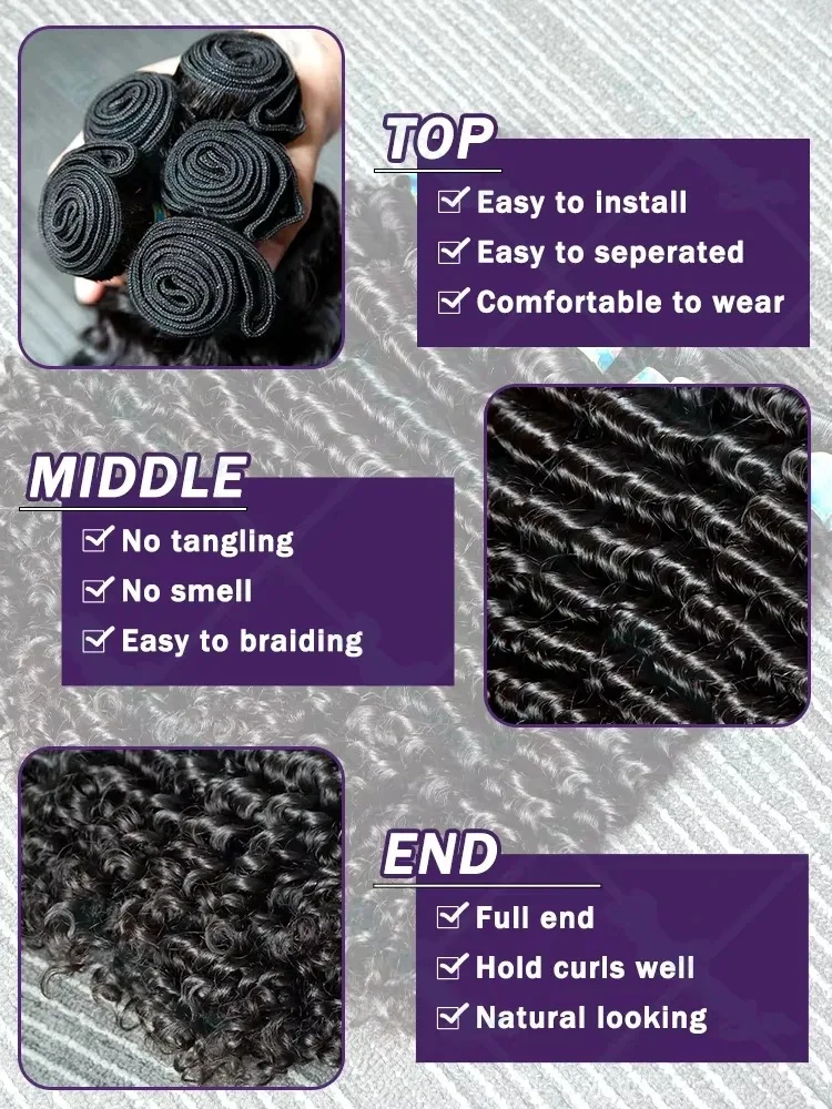Deep Wave Human Hair Bundle Curly Hair Weaving 30 32Inch 16A Natural Water Wave 3/4 Pcs Bundles Extensions Double Weft For Women image 2