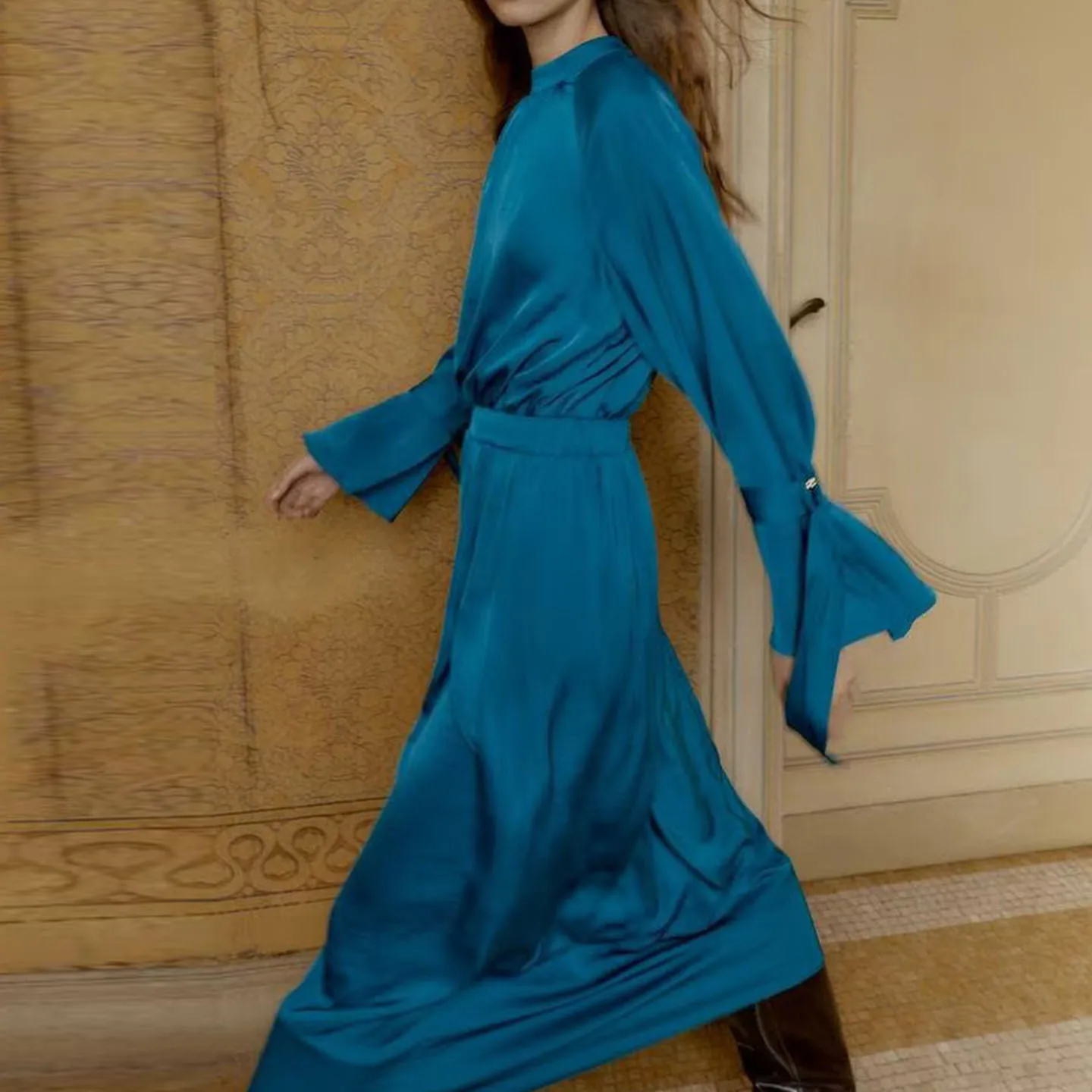 فستان نسائي أنيق من الحرير الساتان من زادايتا، تصميم شخصي، إصدار جديد 2025، بأكمام طويلة، مقاس قياسي، مناسب للارتداء اليومي #4