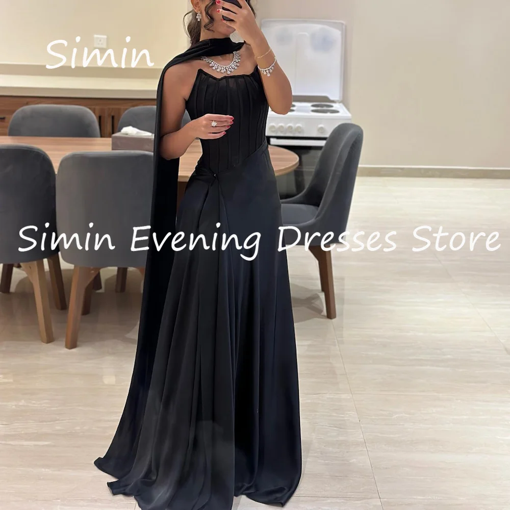 

Simin Chiffon A-line Strapless Ruffle Formal Prom Gown Floor-length Arab Evening Elegant Party dresses for women 2023