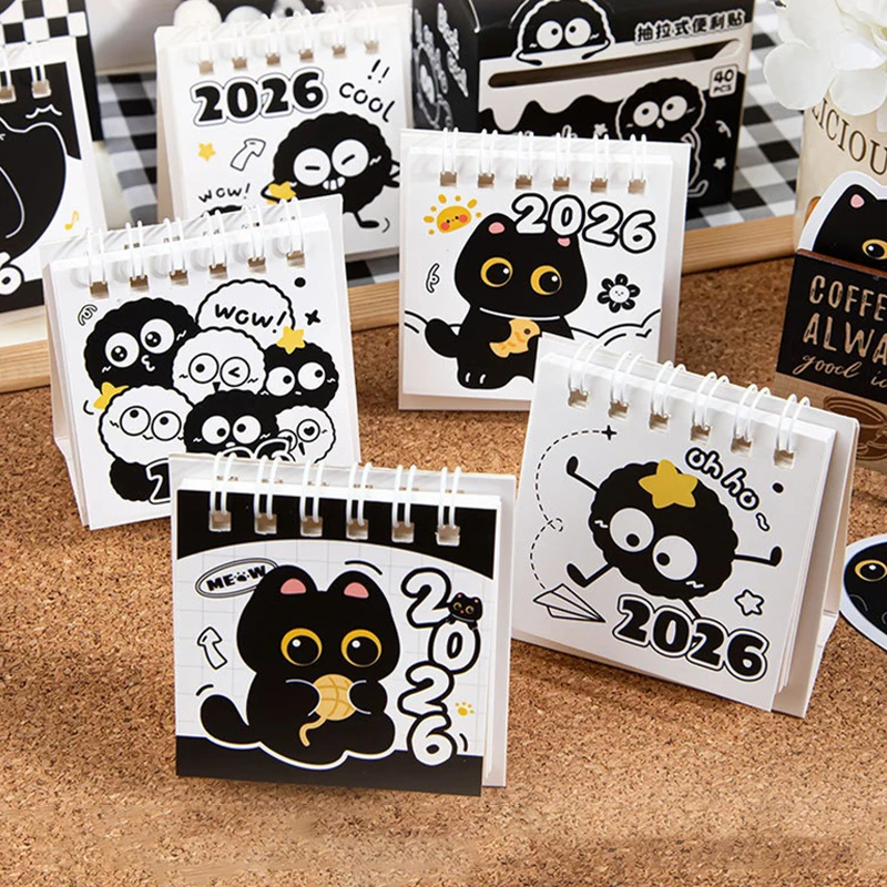 

New 2PCS 2026 Mini Calendar Portable Cute Cat Office School Supplies Calendar Monthly Planner Desk Accessories Random