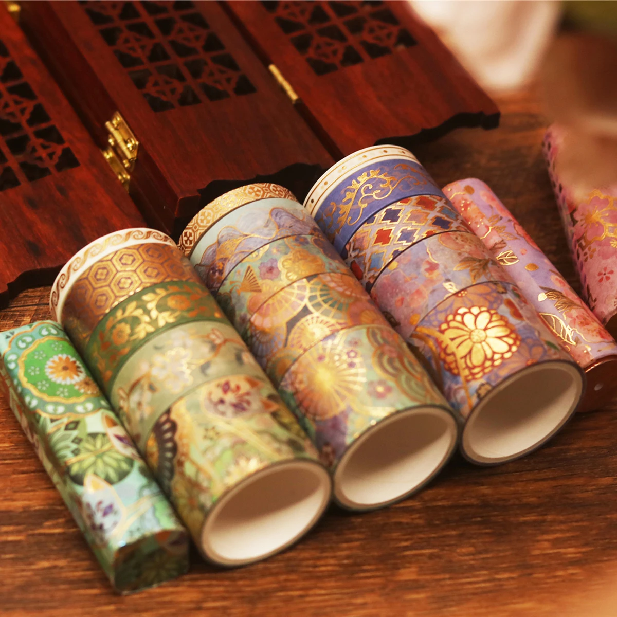 花柄箔スタンプと和紙テープ 15 ロールセット – DIY ギフト、スクラップブッキング、フォトフレーム用の装飾マスキングテープ