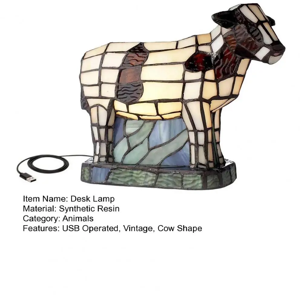 Cow Table Lamp Vintage Style USB Operated Bedroom Nightstand Bedside Resin Monkey Bull Animal Night Light Desk Decor For Gift