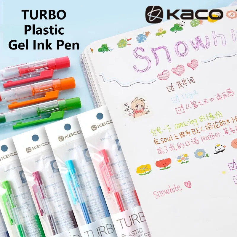 

Цветная гелевая ручка Kaco TURBO, 0,5 мм, водостойкие пигментные чернила, гладкие ручки для письма, 6 цветов, стержень для журнала/нот/граффити/марки
