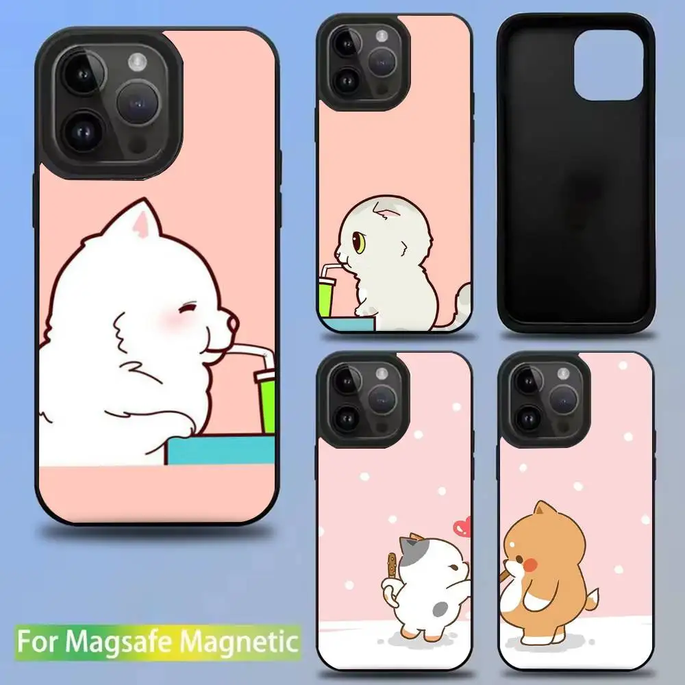 

Cute Cartoon Bear and cat Phone Case For iPhone 16,15,14,13,12,11,Pro,Max,Plus,Mini,SE New Magsafe Magnetic Wireless Charging