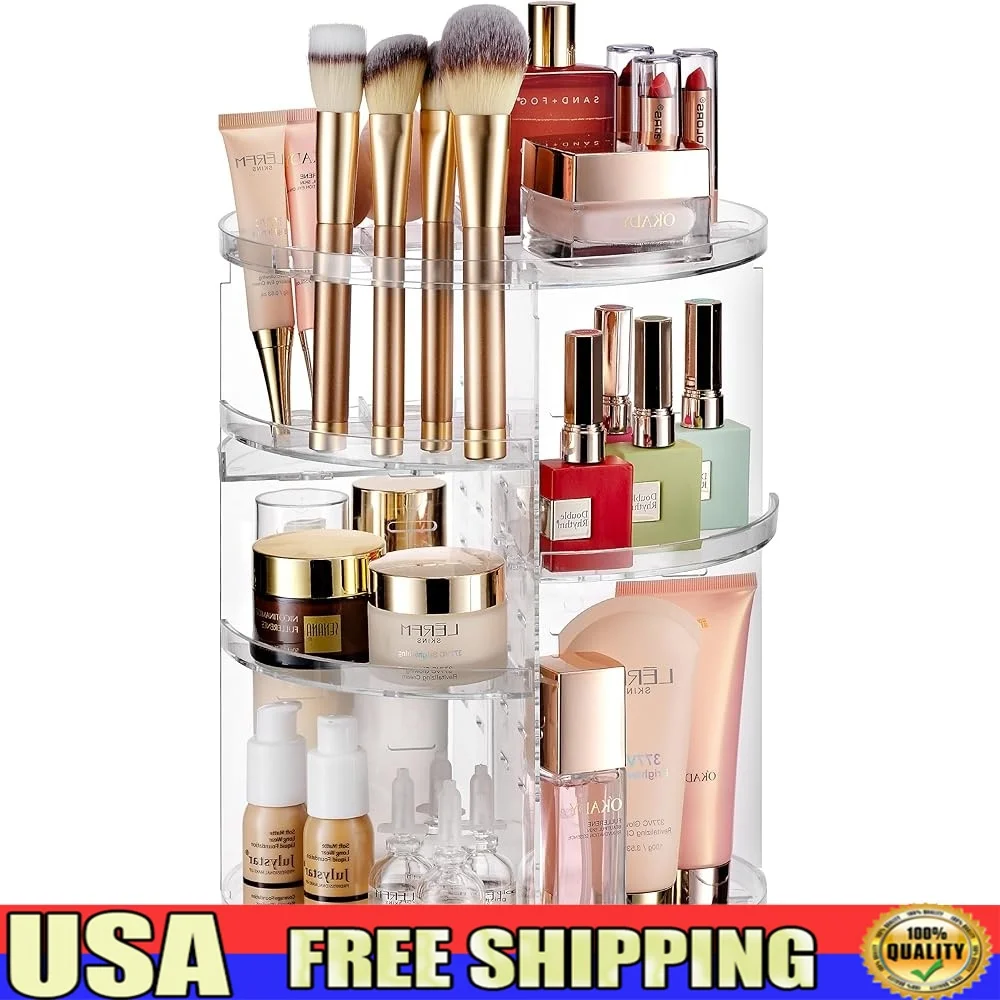 

Rotating Makeup Organizer Adjustable Rotatable Shelf Large Capacity Space Saving Cosmetic Storage Easy Assembly 360 Degree