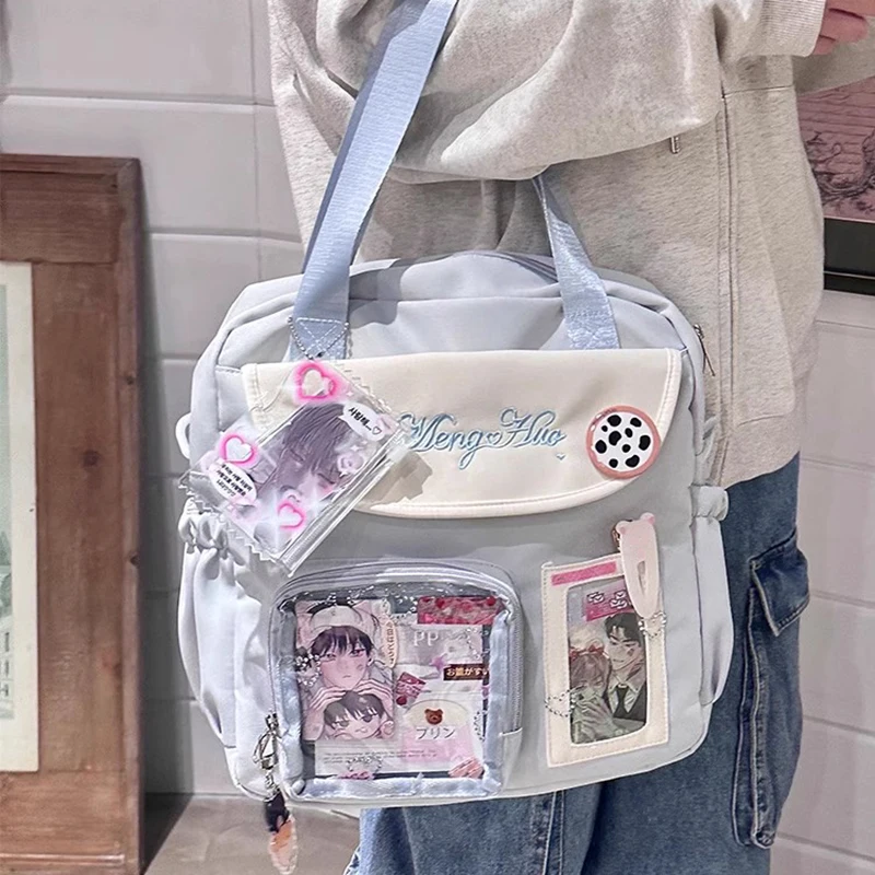 

HAEX Y2K Women Ita Bags Harajuku 2025 Casual Nylon DIY Anime Badge Tote Bag Female Large Capacity Pockets Adjustable Backpacks