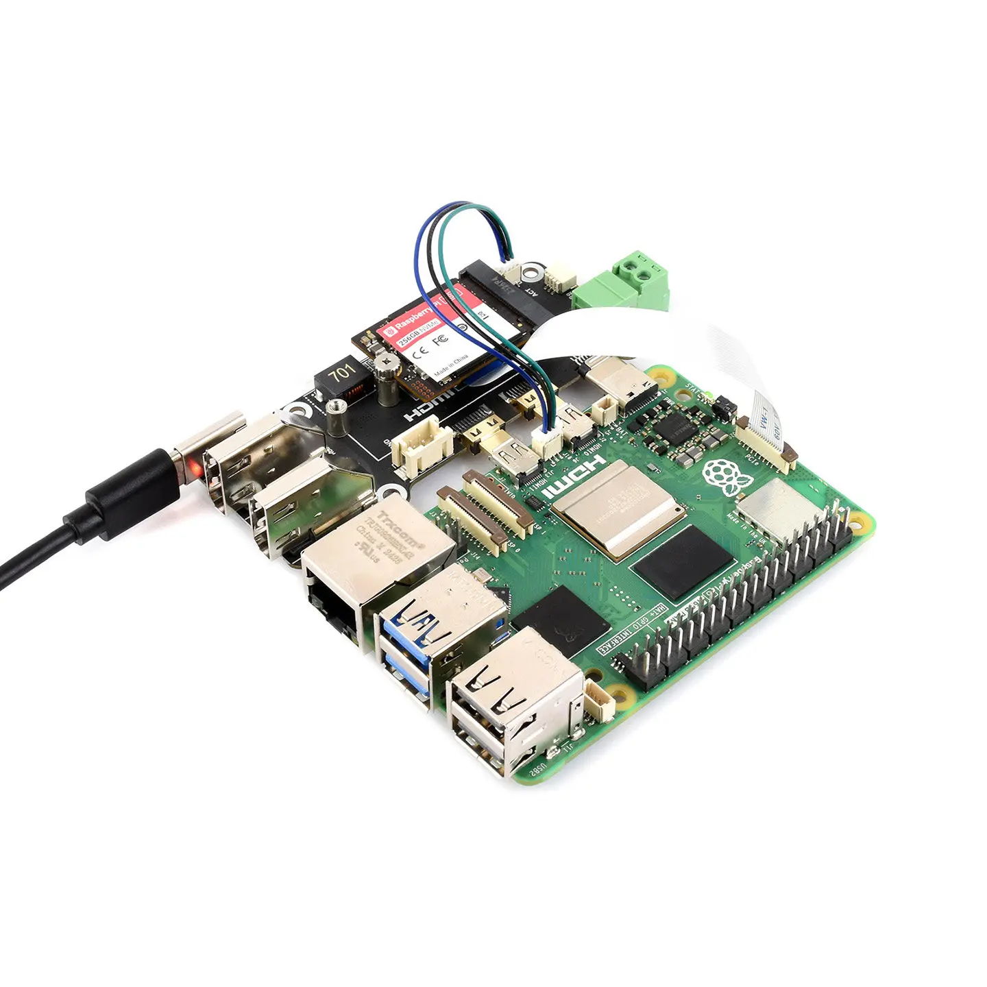 Woli Weixue Raspberry Pi 5 PCIe to M2 multi function adapter board 2230 2242 size supports dual 4K output