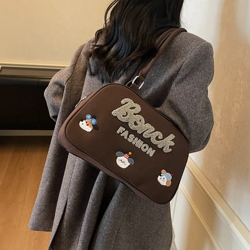 

2025 Новая женская холщовая сумка-тоут, милый кошелек через плечо с мультяшным принтом, тонкая мягкая матовая сумка через плечо для ежедневного использования и свиданий