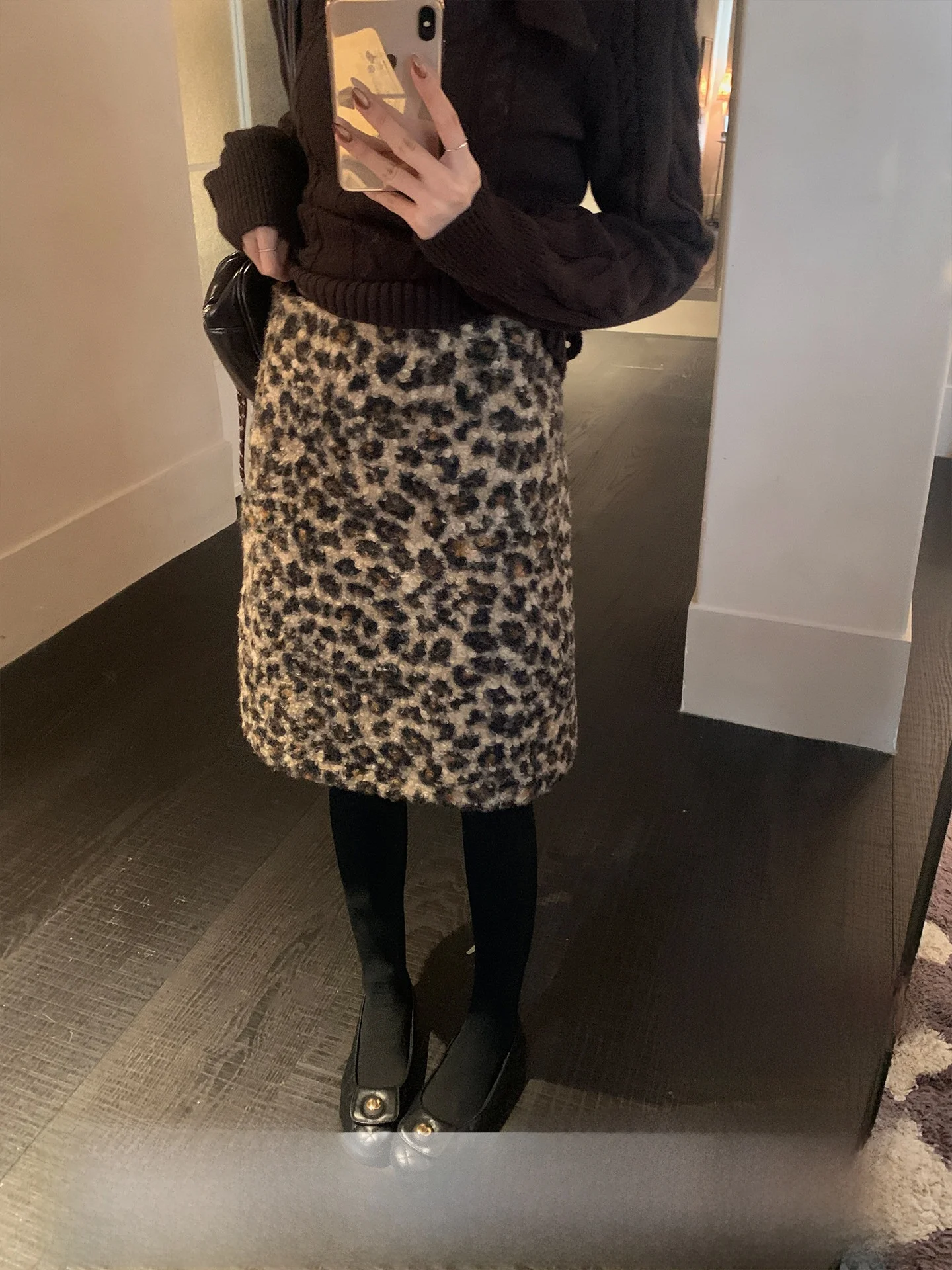 Millennial Leopard Print High Waist A-Line Skirt Women's Vintage Comfortable Woolen Skirts Ci Commute Casual Date