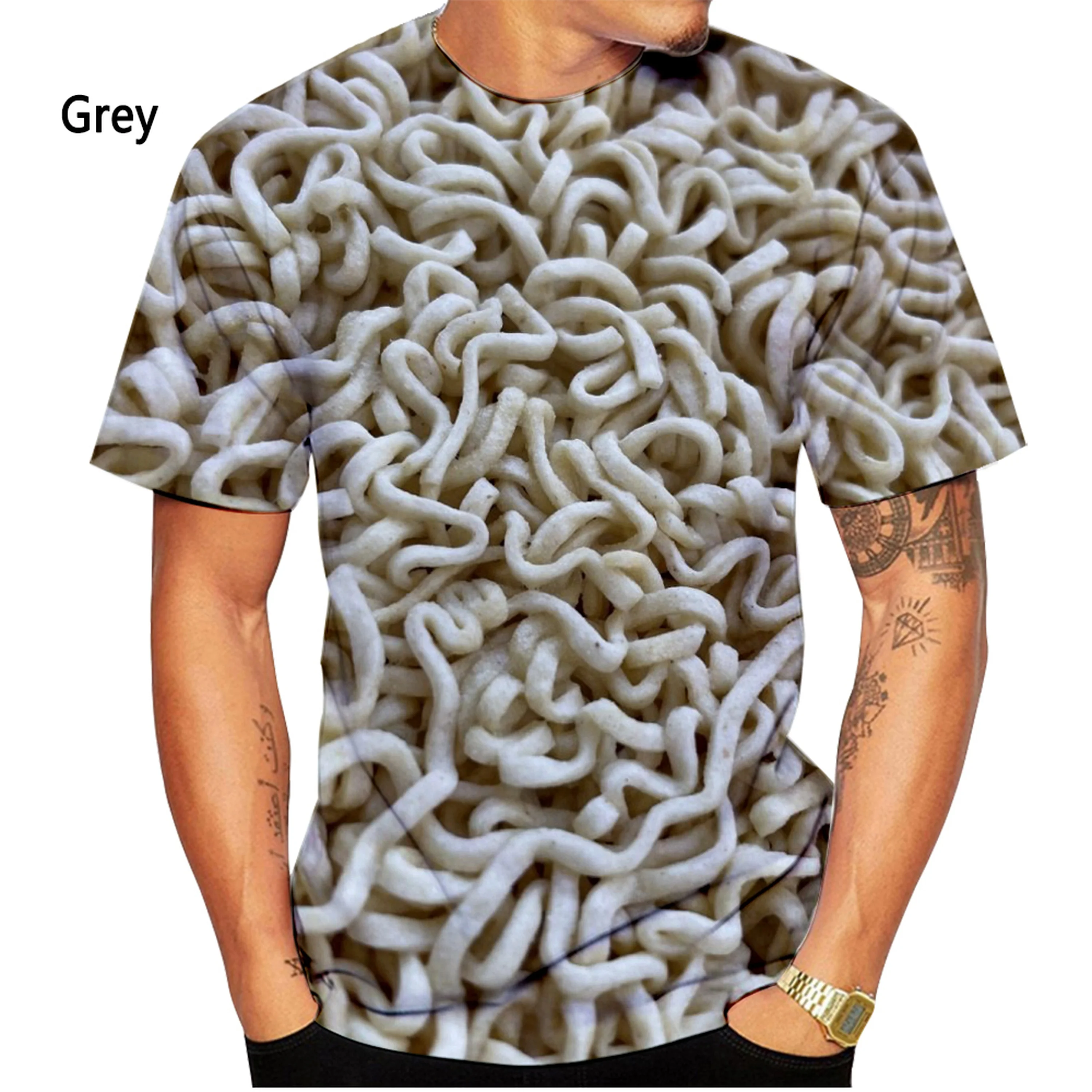 Kaos Mie Instan Makanan Kaos Mie Kaos Pria Ukuran Besar Fashion Kaos Musim Panas Kasual Lengan Pendek Kaos Cetak 3D Ukuran Besar