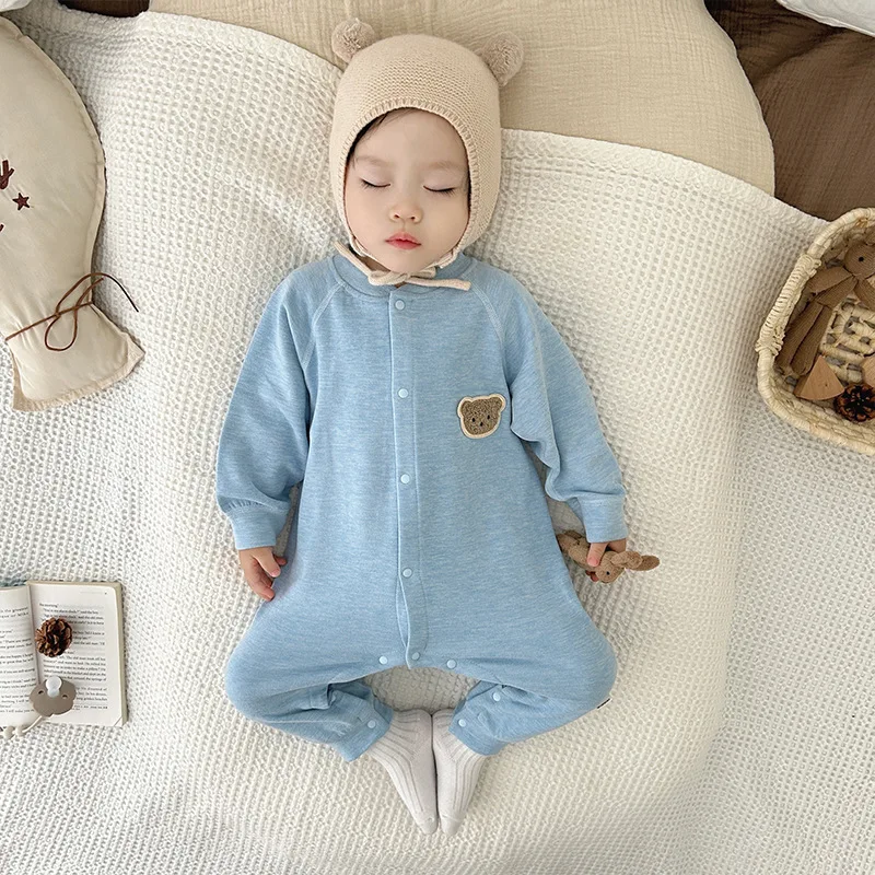 MILANCEL 0-2Y New Autumn Baby Clothes Newborn Romper Skin-friendly Underwear Infant Cartoon Bear Seamless Jumpsuit Sleepwear