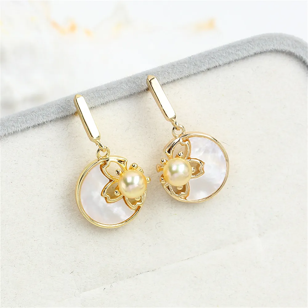 

S925 Silver Needle Small Exquisite Fritillaria Cute Pearl Earrings Accessories 14K Gold Pack Empty Tray DIY Jewelry Gift