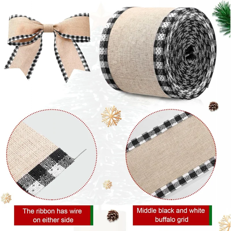 30 Yard Weihnachtsbüffelkaro, Bänder mit Kabelkante, Weihnachtsbaum, Sackleinen, Stoff, Bastelverpackungsband mit kariertem Rand