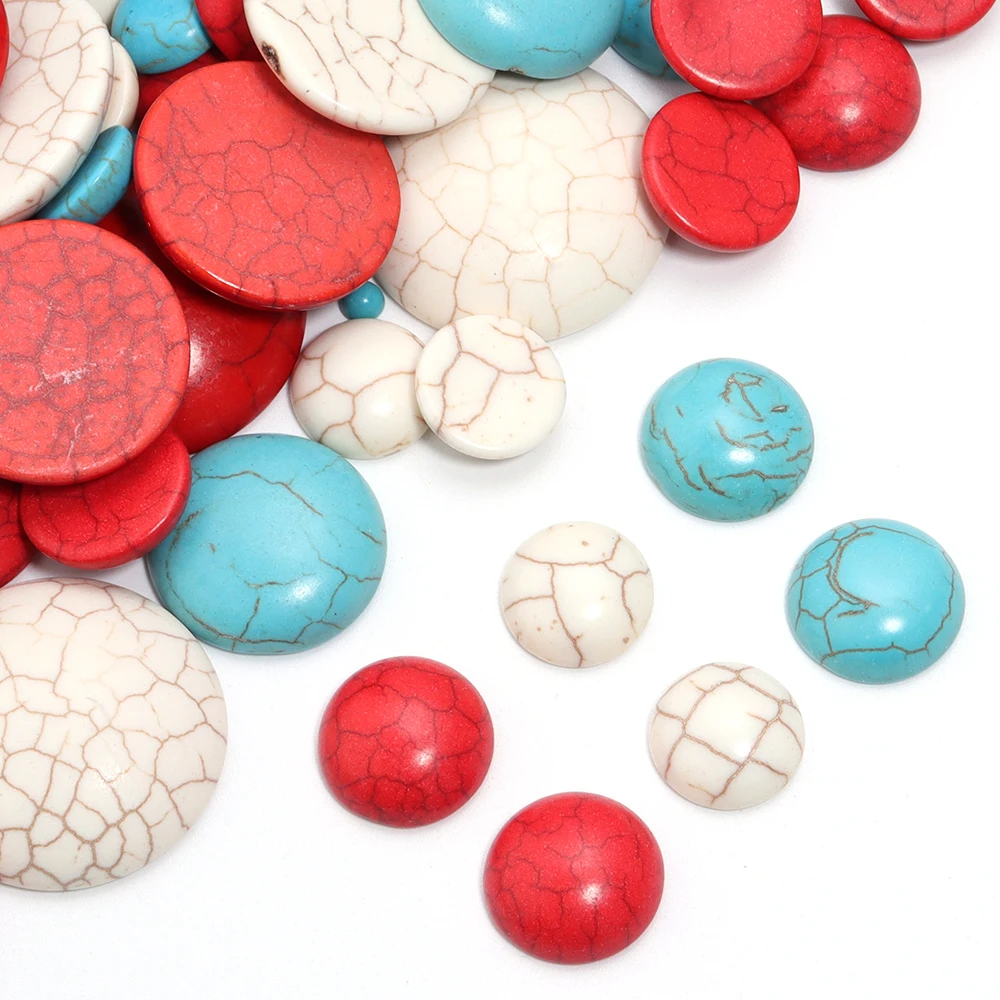 10pcs/lot Round Turquoise Cabochon Beads Natural Stone Cabochon Beads For DIY Jewelry Making Earring Neckalace Accessories