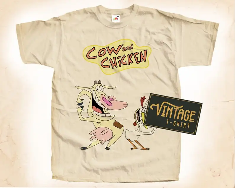 

Cow And Chicken V1 T shirt Tee Natural Vintage Cotton Movie Poster All Sizes