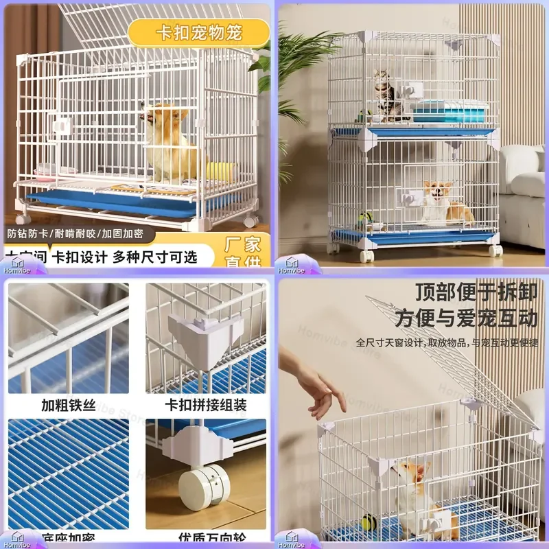 Indoor Wheeled Iron Cage for Cats and Dogs Stackable Transport Kennel with Buckle Bold Design Pet Crate