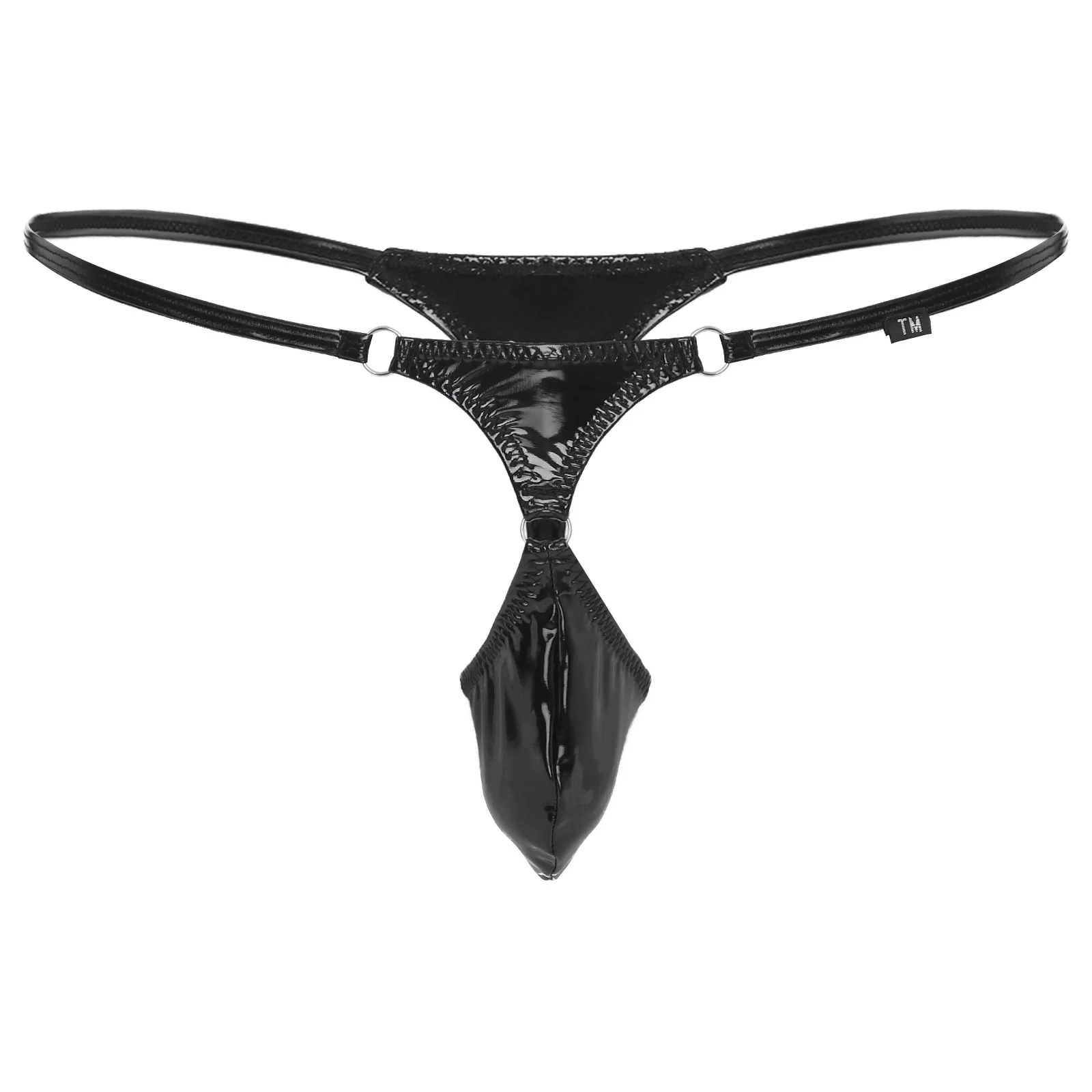 

Men's Patent Leather Thong Sexy Thin Strap Low-rise U-convex Pouch Comfortable T-back Underwear