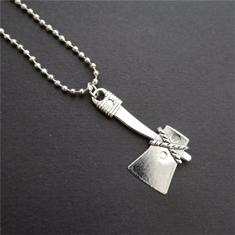 Cool Axe Necklace, Punk Tool Charm Pendant, Long Necklace for Man Woman, Antique Silver Color