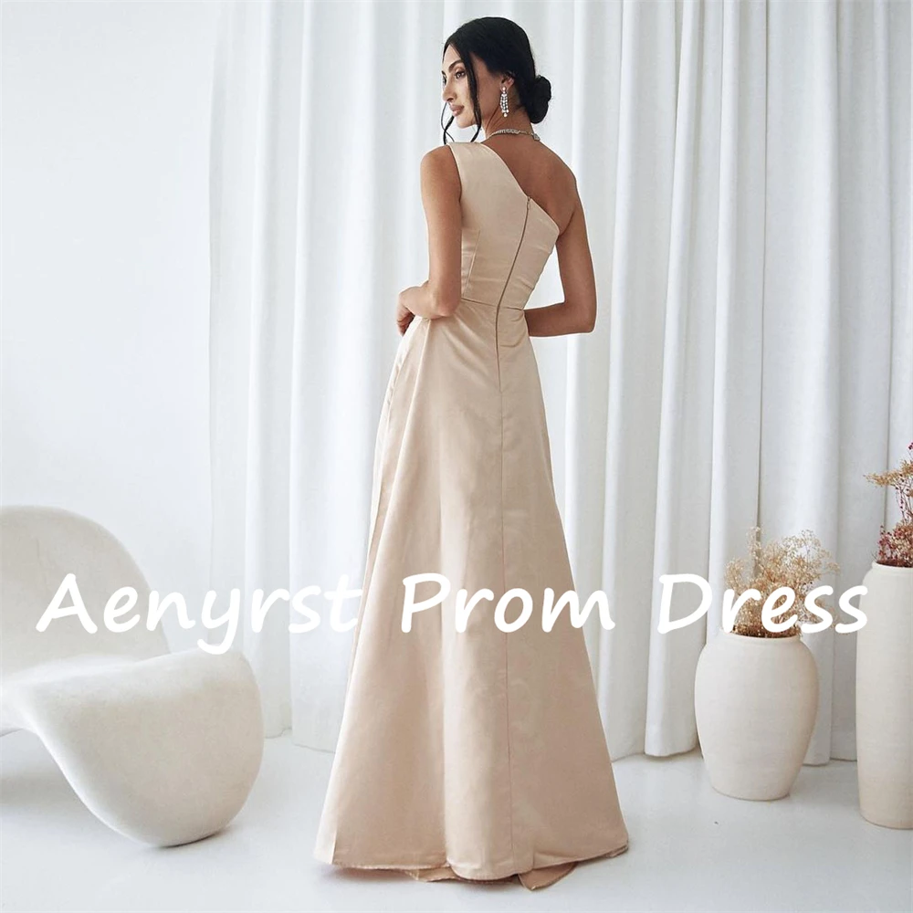 Aenyrst-vestido de noche plisado de satén para mujer, prenda sencilla de un hombro, largo hasta el suelo, para fiesta y Cena