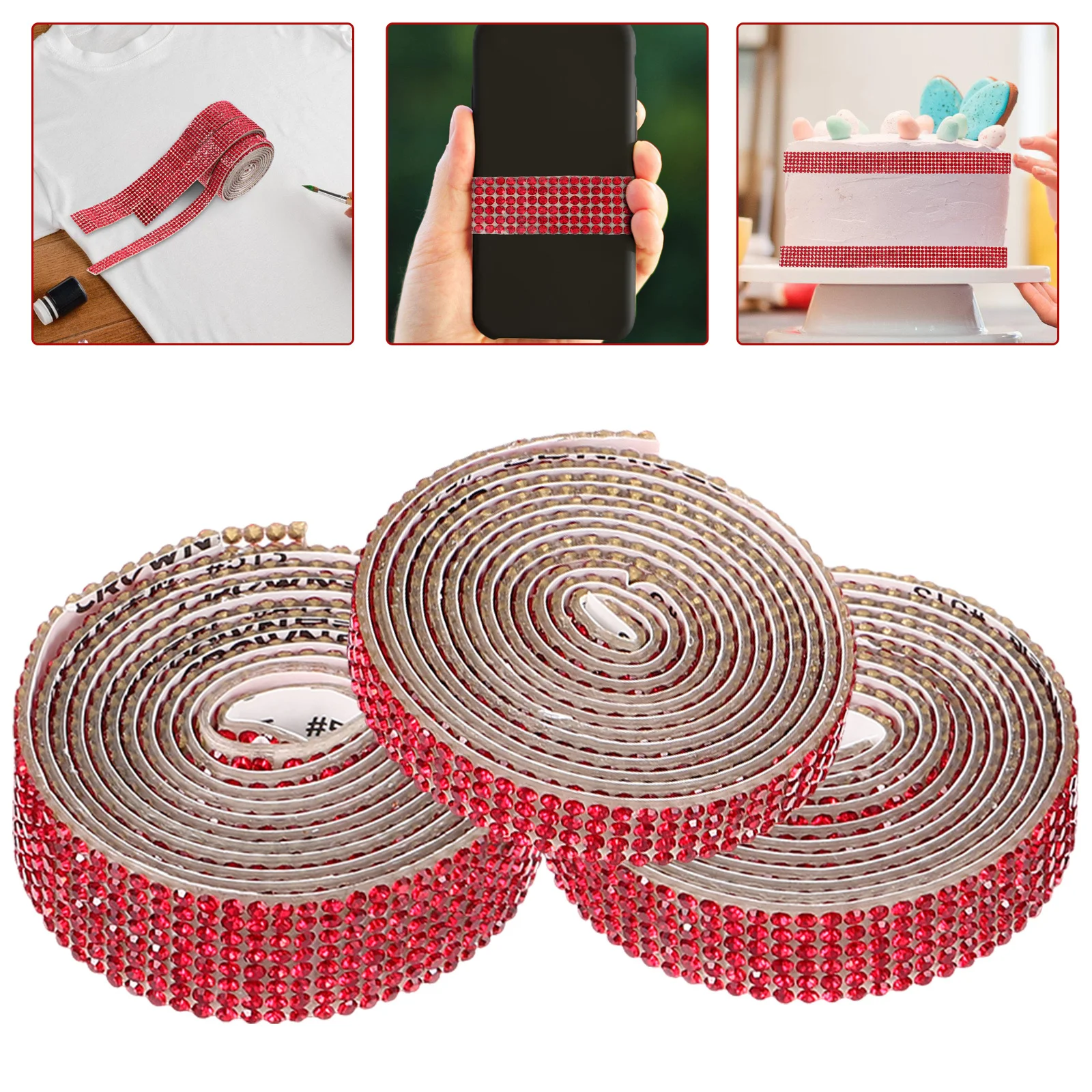 

Rhinestone Ribbon Roll Self Adhesive Strips for Crafting and Fabric Decoration 3 Rolls Rhinestone Ribbon Rhinestones for Fabric