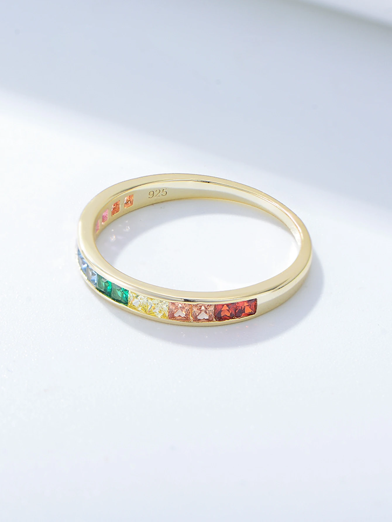 مجوهرات الذكرى السنوية خاتم الخلود الفرقة الدائري قوس قزح الذهب 925 الفضة الاسترليني مكعب زركونيا العصرية 14 كيلو مطلية بالذهب