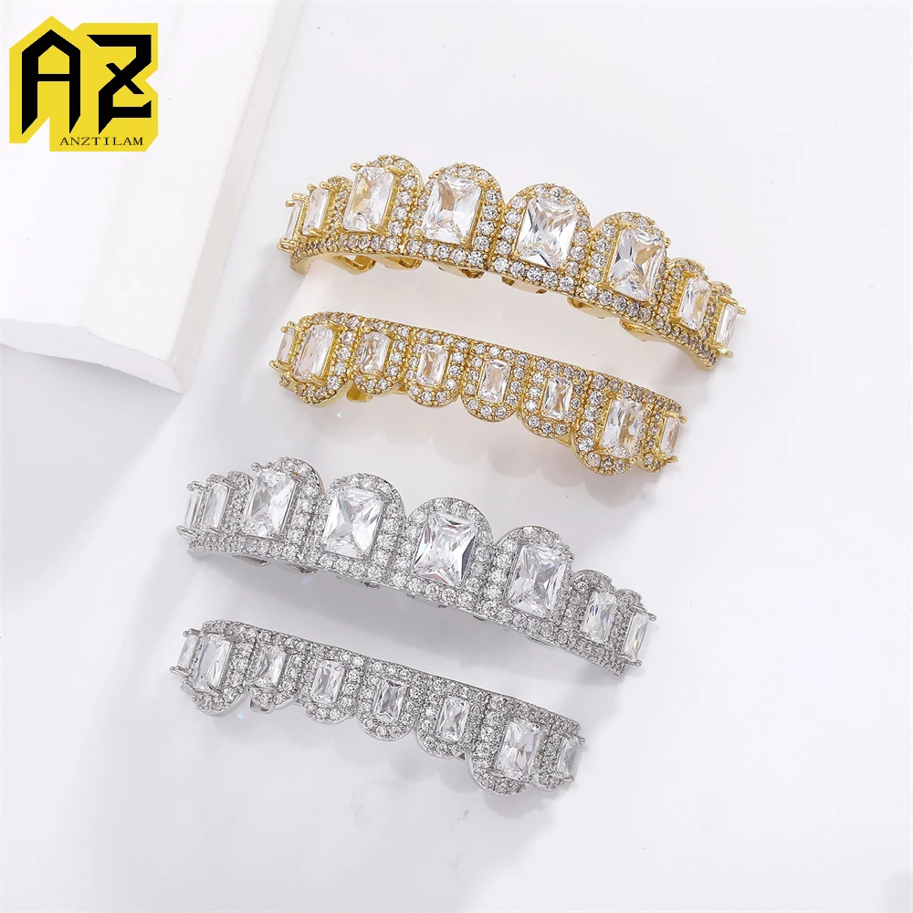 

Anztilam Big Middle Zircon Grillz Iced Out Grills Зубной гриль Мужчины Женщины Хип-хоп Кепки Латунь Модные украшения Бесплатная доставка