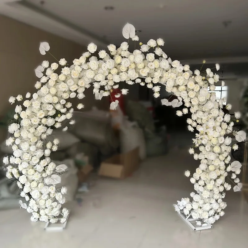 Party Decoration Sets Wedding Hall Artificial Silk Flower White Roses Artificial Flowers Outdoor Arch Background Decorations