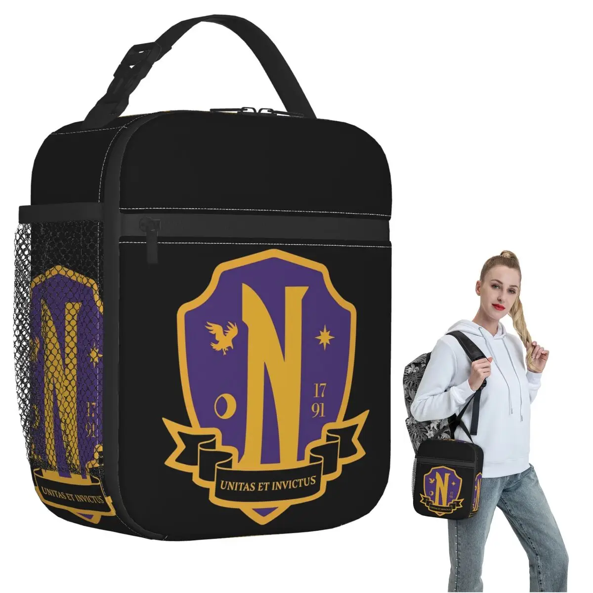 Nevermore Academy Crest (clean) Insulated Lunch Bag for Women Children Leakproof Food Boxes Thermal Lunch Box Tote