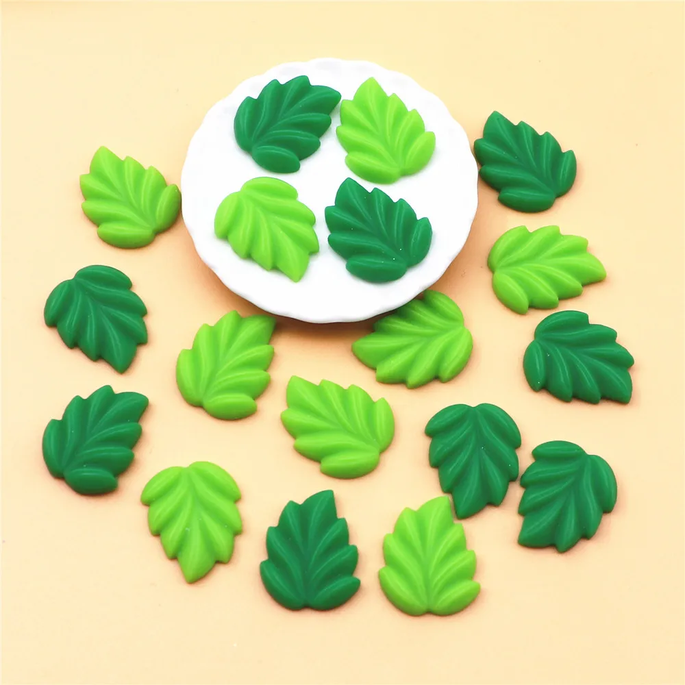 20pcs 16*19mm Mix Colors  Cute Resin Green Leaf Flatback Cabochon DIYJewelry/Craft Decoration Accessories
