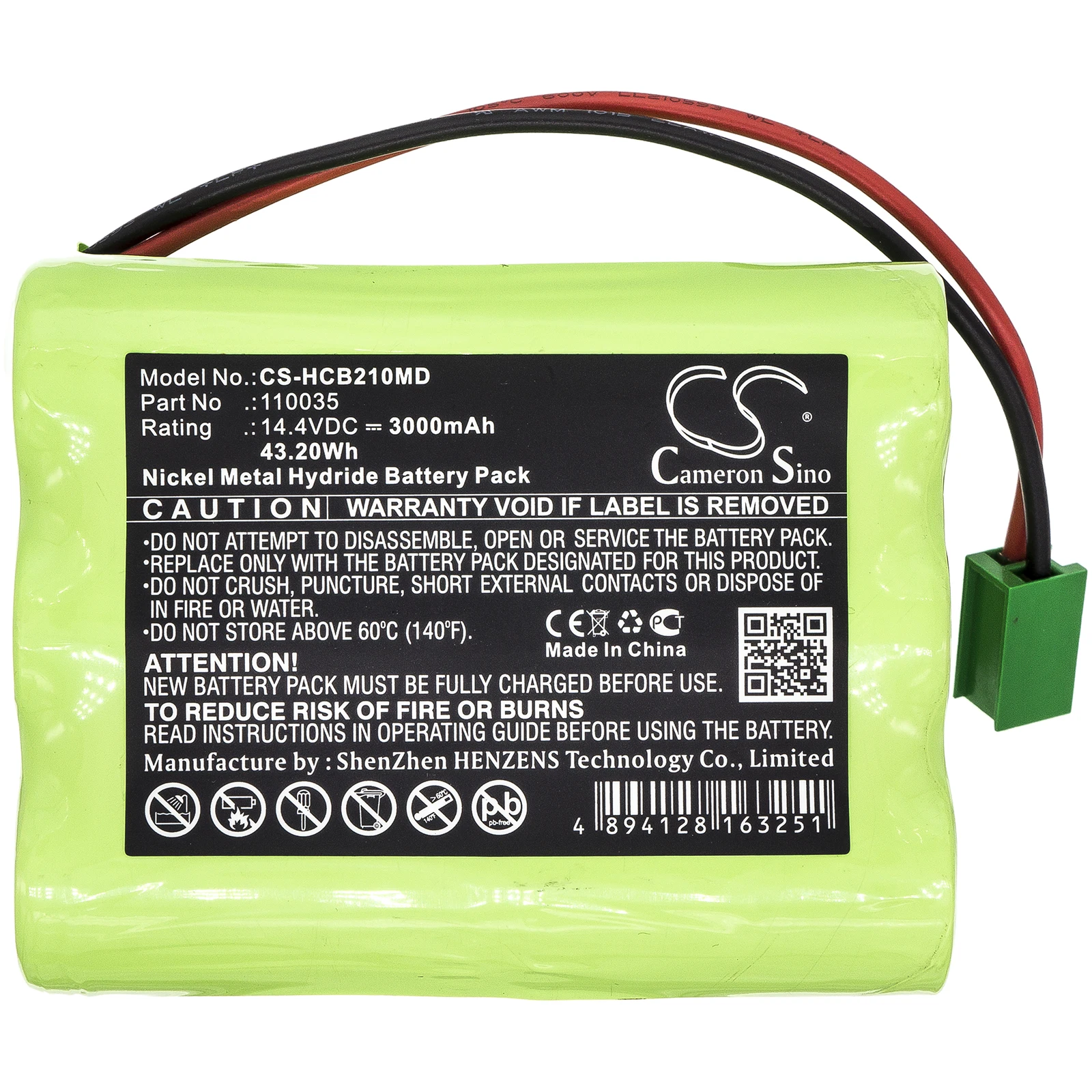 

Medical Battery For Hellige 110035 SCB2 Defibrillator Ni-MH 14.40V 3000mAh / 43.20Wh Green 88.70 X 68.00 X45.60mm