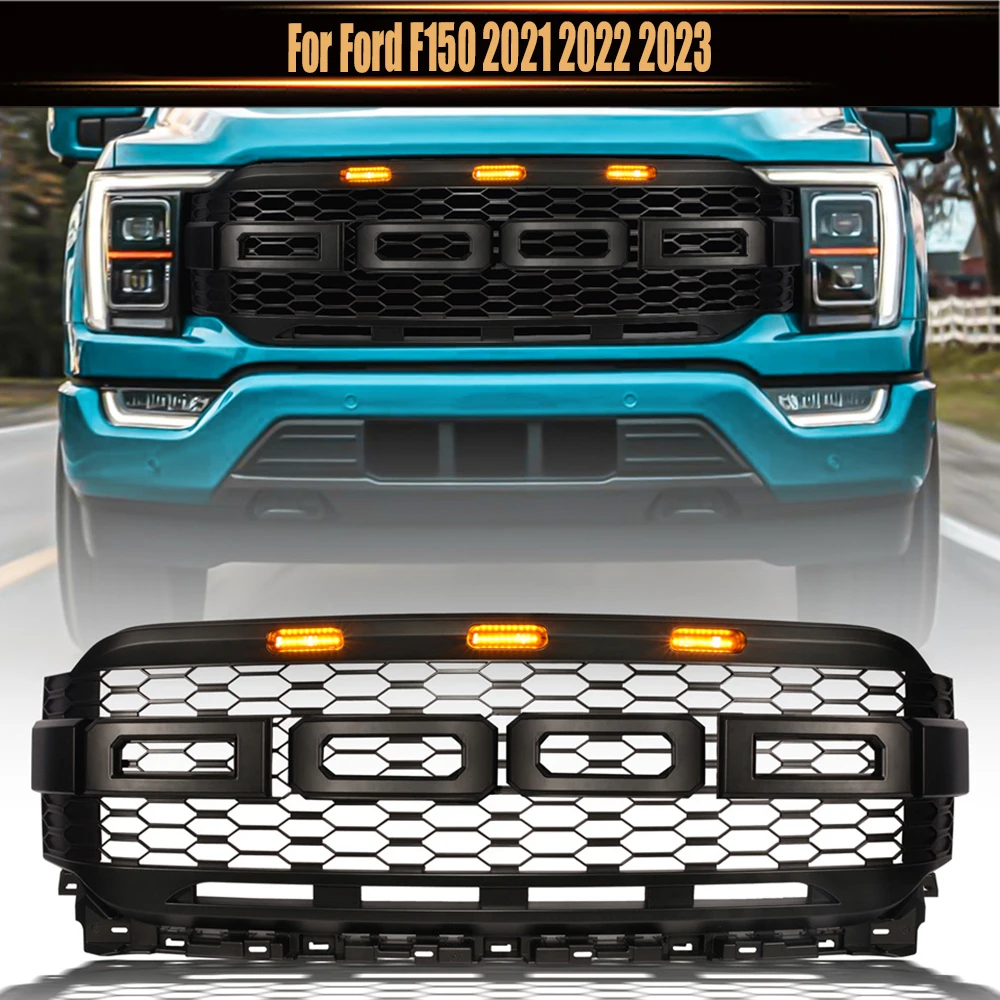 

For Ford F150 2021 2022 2023 Raptor Grills Pickup Racing Grille Front Grill Bumper Grilles Cover Truck Parts Car ABS Grill Mesh