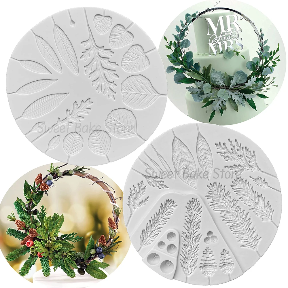 2PCS/Set Winter Foliage & Wedding Foliage Silicone Mold, Flower Fondant Mould, For Cake Decorating & Crafts, Christmas Party