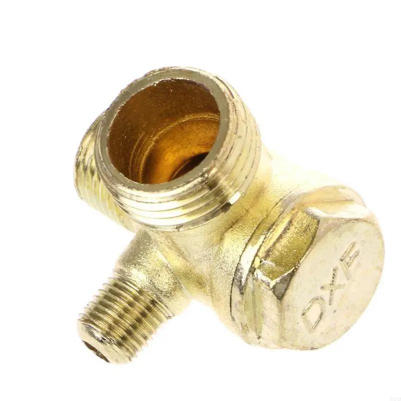 4XFD Male Thread 3 Way Metal Air Compressor Check for Valve Gold Tone