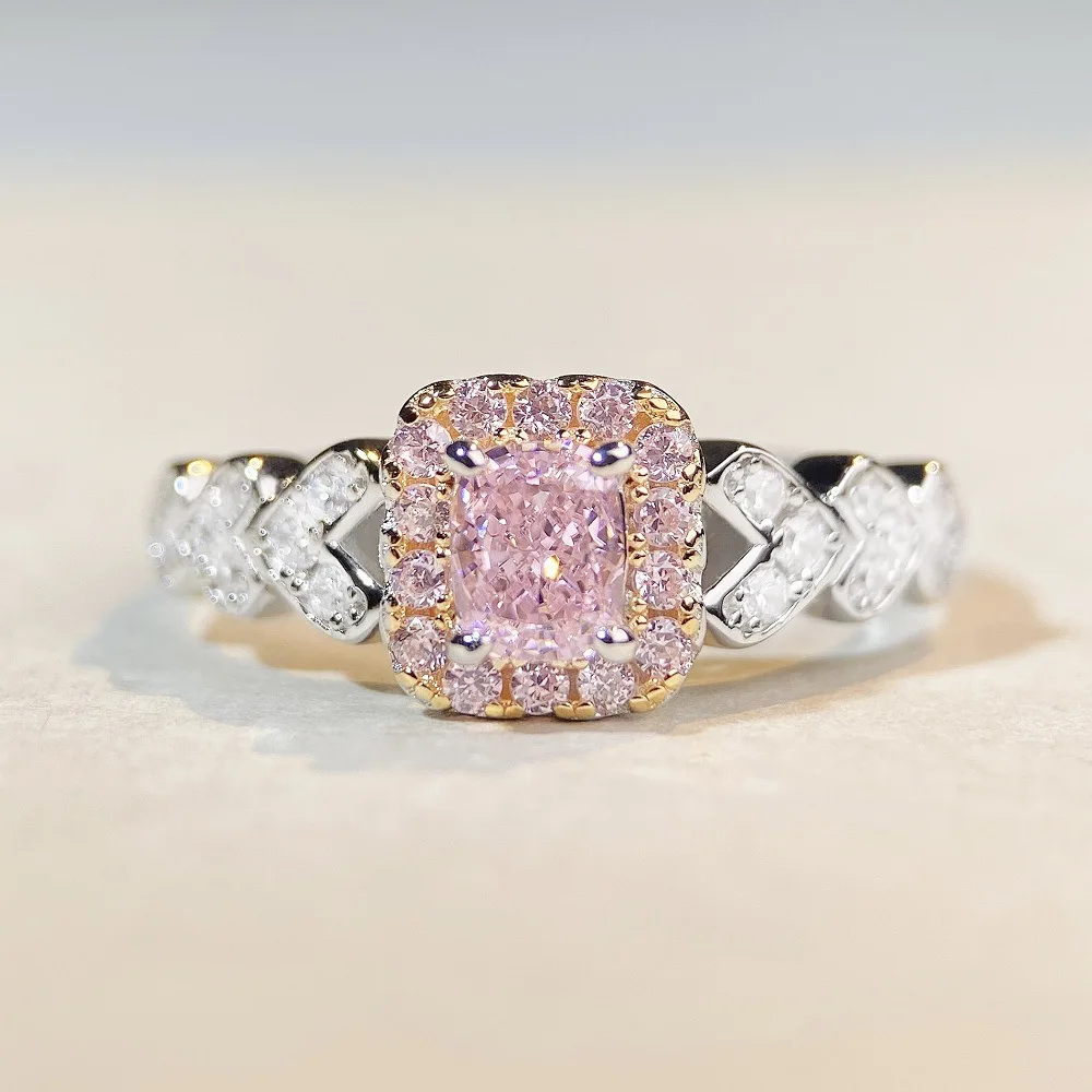

Luxury Solid Platinum PT950 Women's pink diamond ring fashion all-match moissanite diamond ring