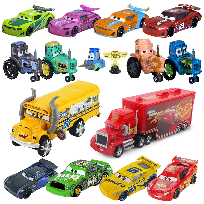 1:55 Disney Pixar Cars 2 3 Toys Lightning McQueen Racing Family Mack Container Truck Diecast Fritter Miss Alloy Model Kids Gifts