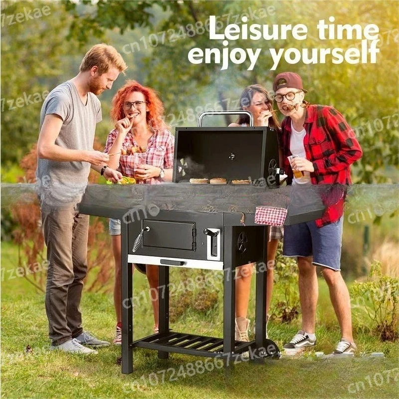 Double Side Table Large Charcoal Grill American Style Outdoor Camping BBQ Grill