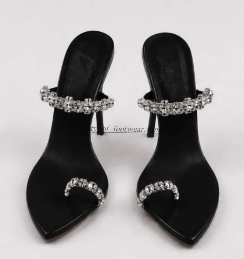 Crystal diamond black/white/red/green leather sandals for women sexy chic high heels luxury designer party slippers image 3