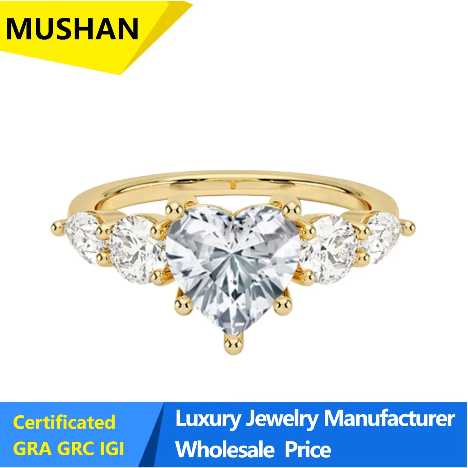 MuShan Jewelry 925 Silver 10k Gold 14k 18k Gold Rings Lab Grown Diamond IGI Certificated Women Ring Wedding Band Fine Jewelry