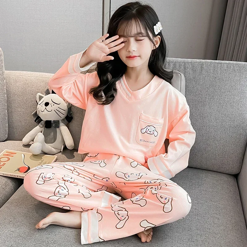 Sanrio Yugui Dog Children's Pajamas Cotton Long Sleeve Cartoon Two-piece Set Women's Pajamas Silk Pajamas Girls' Loungewear