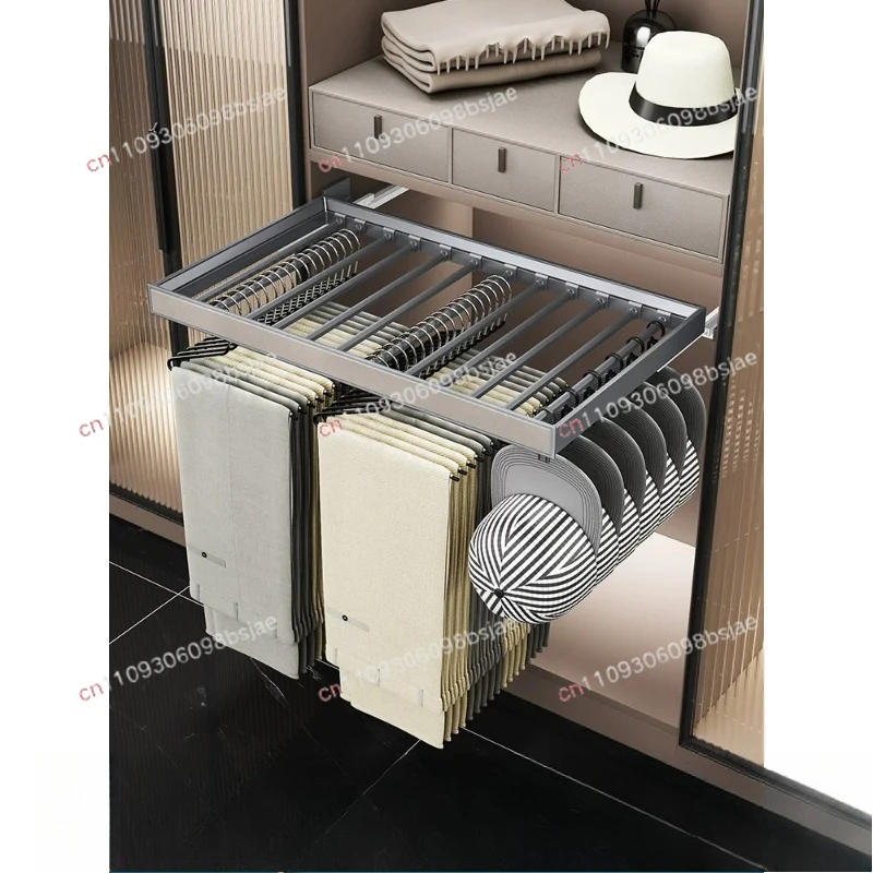 Pants rack wardrobe built-in telescopic multi-function pull-out pants rack household hanging pants slide rail storage