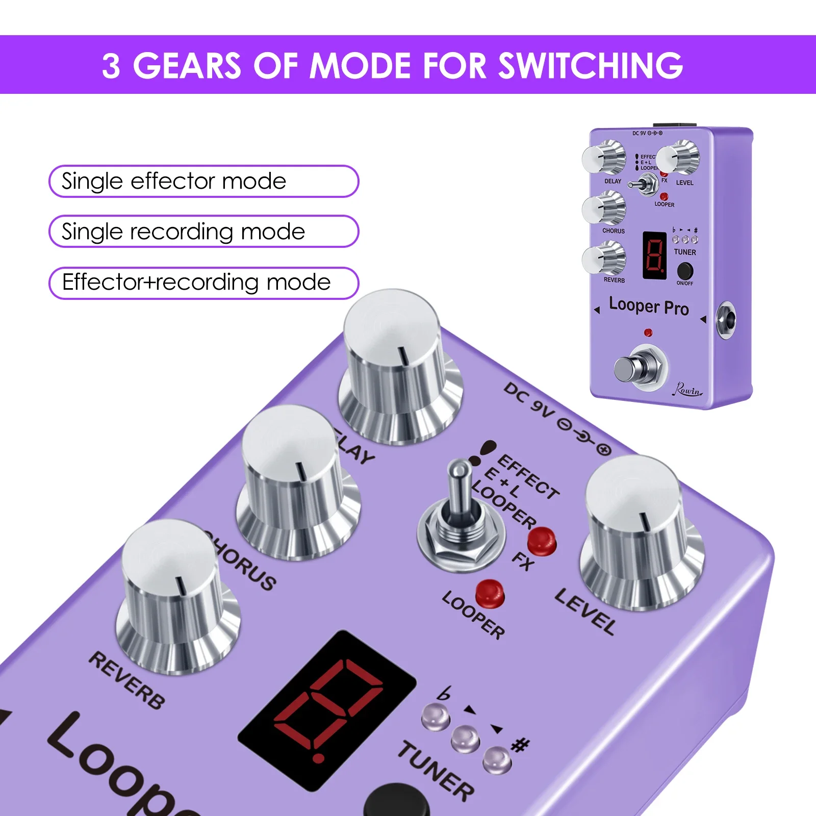 Rowin RE-05 Loop Guitar Effector Looper Tuner Mini Guitar Looper Effect Pedal Shell with Reverb Chorus Delay Guitar Accessories