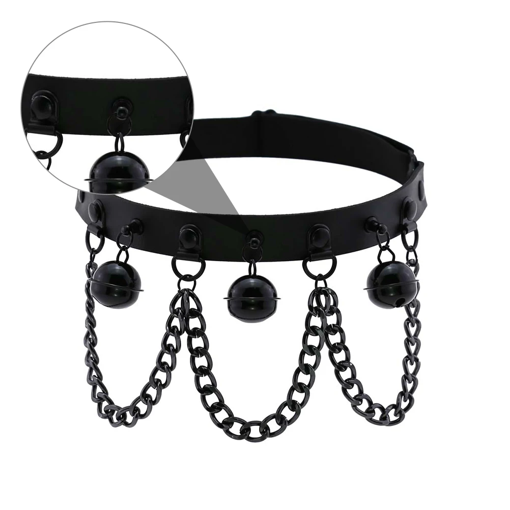 

Black Bell Chain Leg Loop Punk Style PU Ring naments Elastic Belt Metal Party Supplies Special Moments