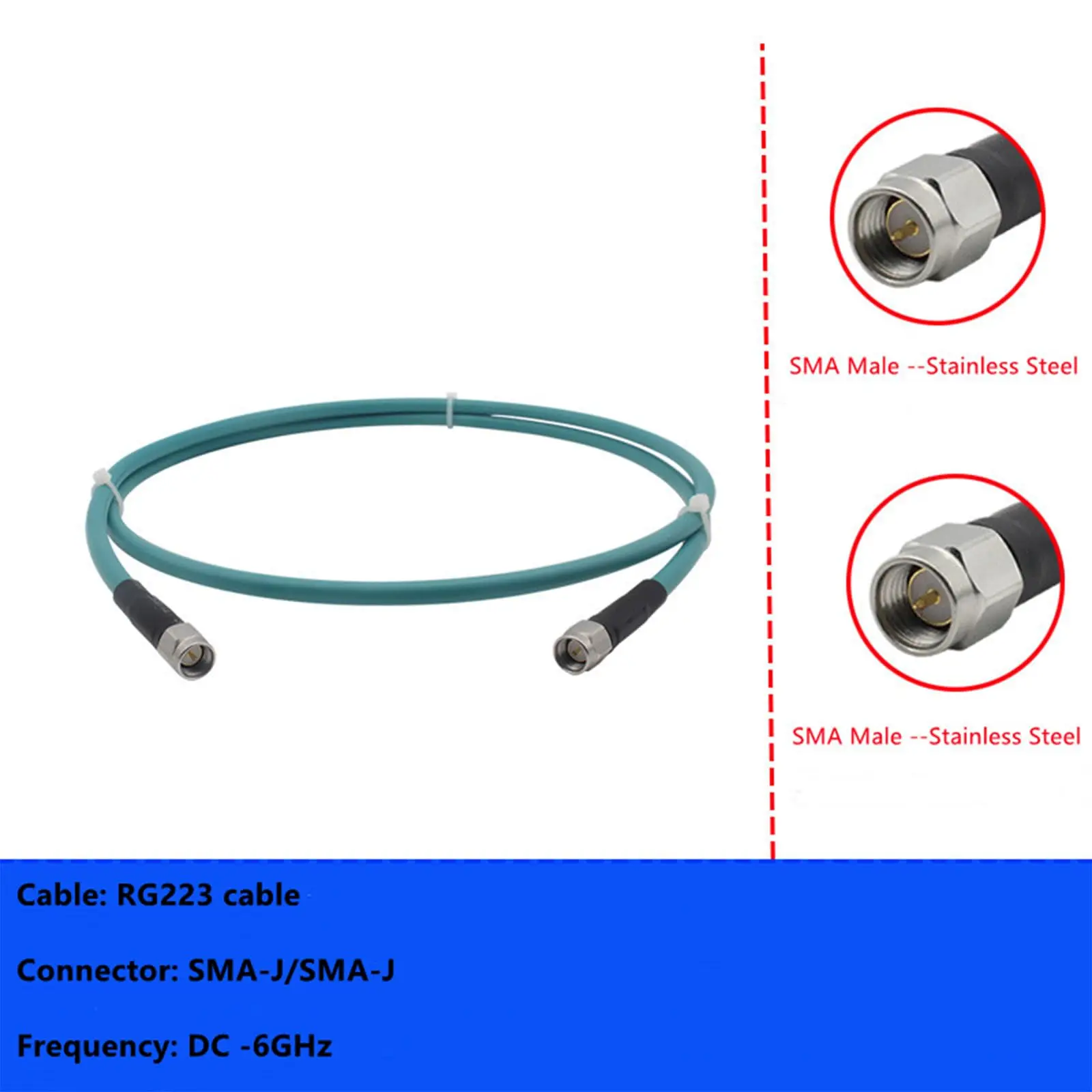 Low Loss SMA Cable 1M, RG223 6GHz VSWR, Double Shielded Silver Plated Connector for WiFi Antenna Test