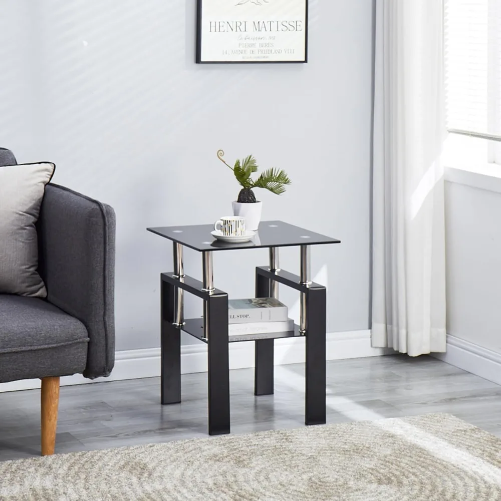 Coffee Table Set of 3, Modern Black Living Room Tables, Coffee and End Tables, 3pcs Coffee Table Set for Living Room