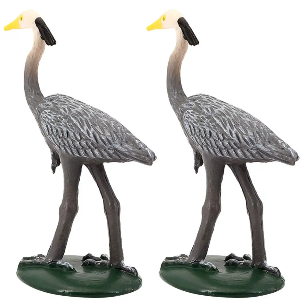 2pcs Grey Crane Sculpture for Desktop Garden Yard Lawn Landscape Decoration